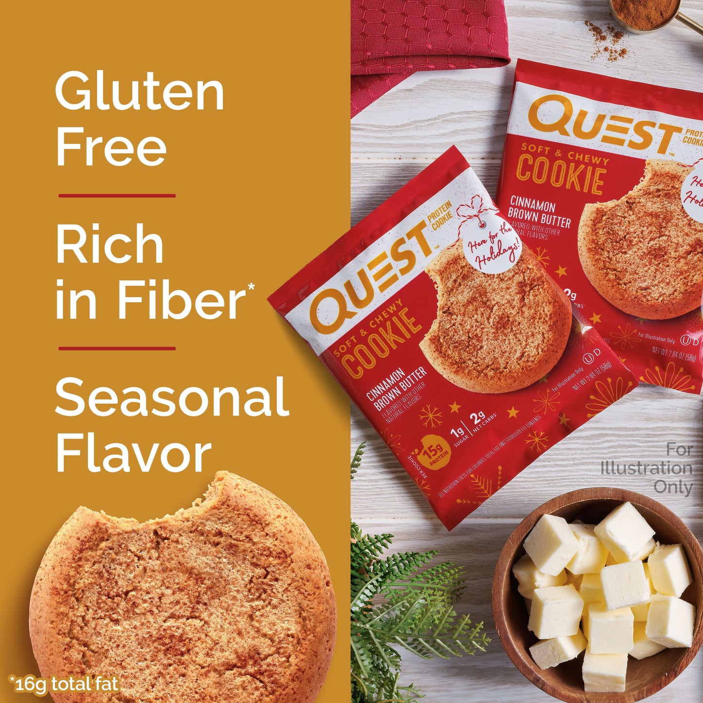 Quest Limited Edition Protein Cookie, Cinnamon Brown Butter Protein Cookie, High Protein, 4 Count