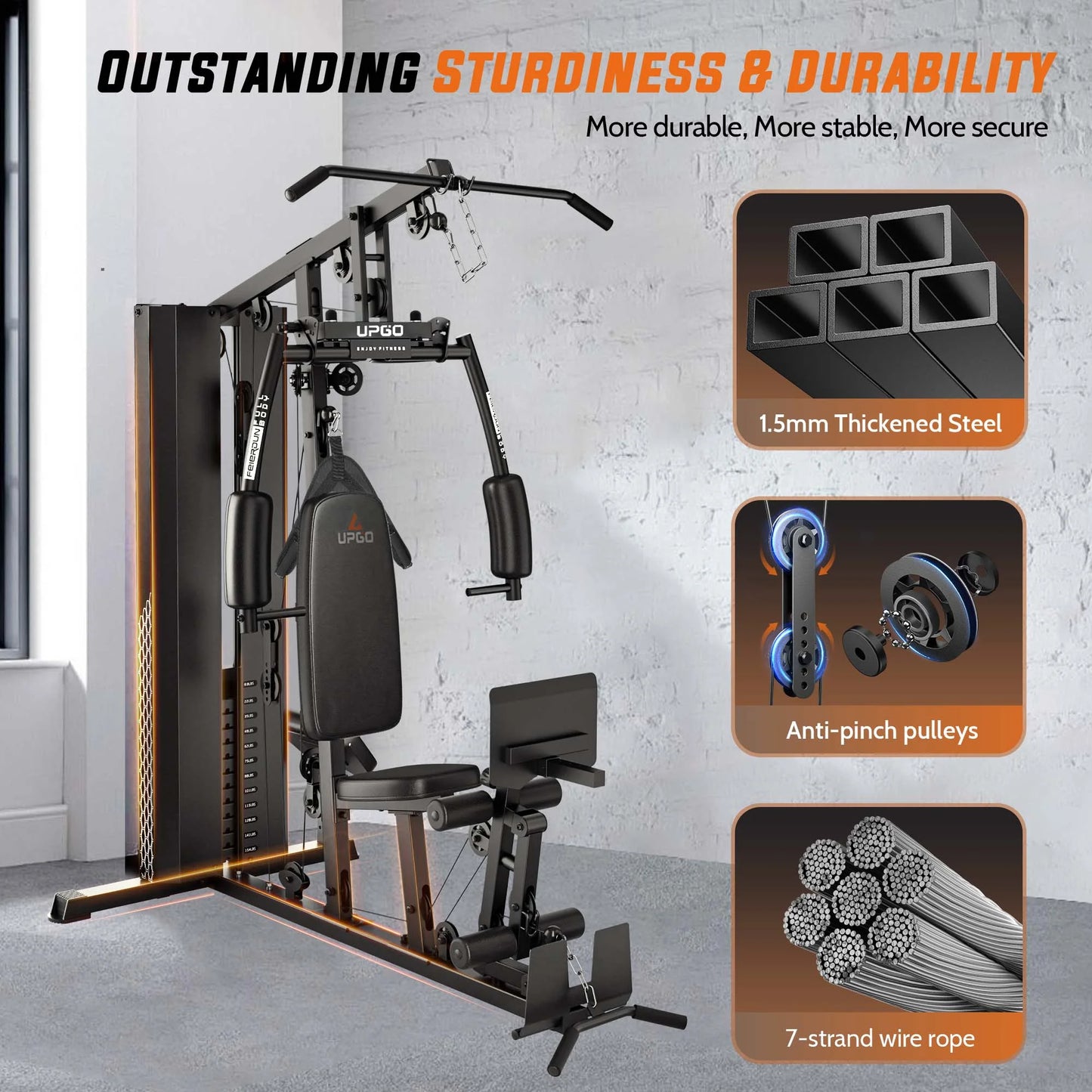 Home Gym Station, Workout Station with 154LBS Weight Stack, Leg Press and Preacher Curl Pad