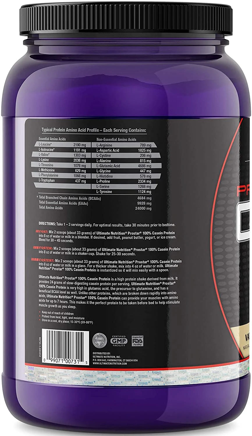 Prostar Micellar and Hydrolyzed Casein Protein Powder - Fat Free Overnight Muscle Growth and Recovery with Bcaas, 2 Pounds, Vanilla