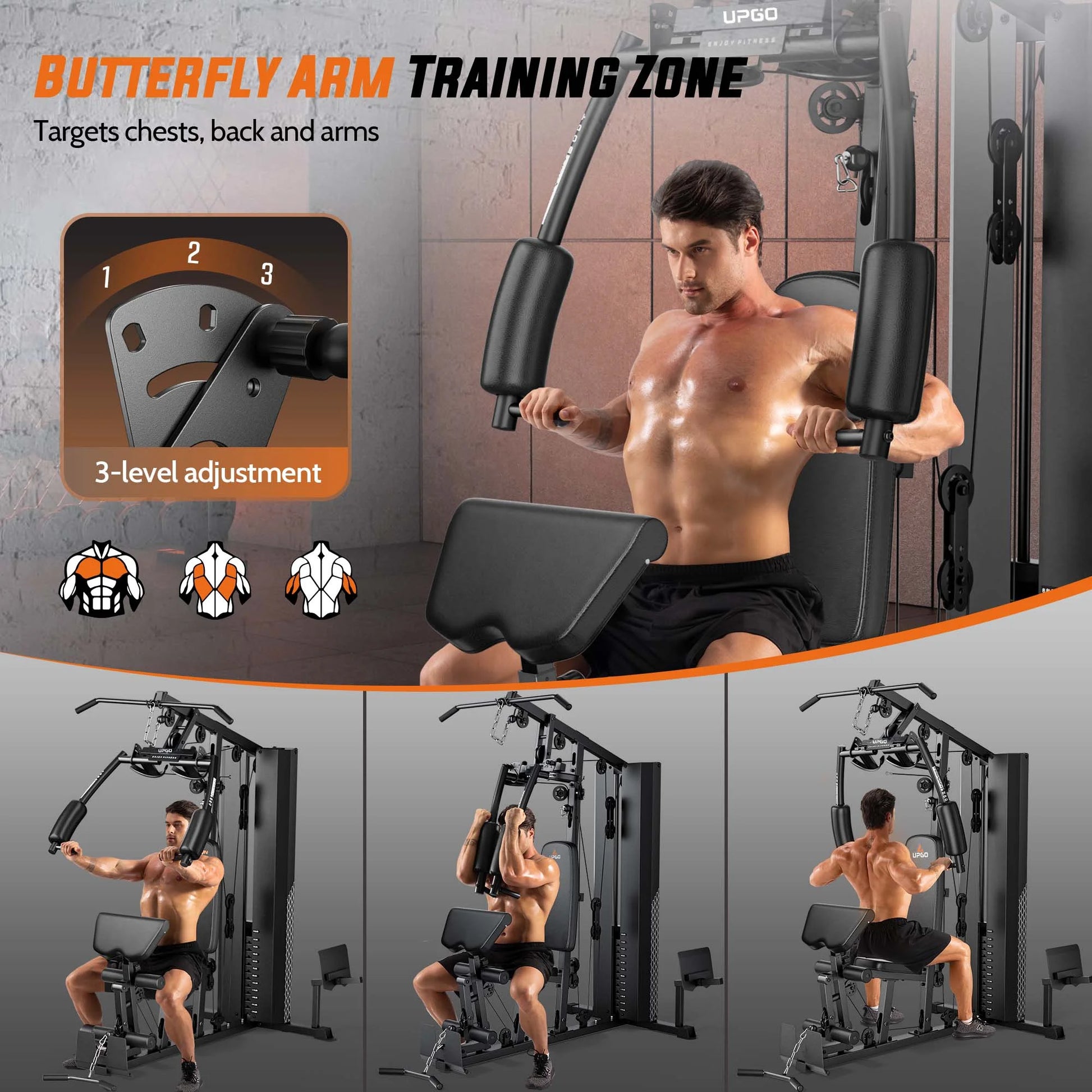 Home Gym Station, Workout Station with 154LBS Weight Stack, Leg Press and Preacher Curl Pad