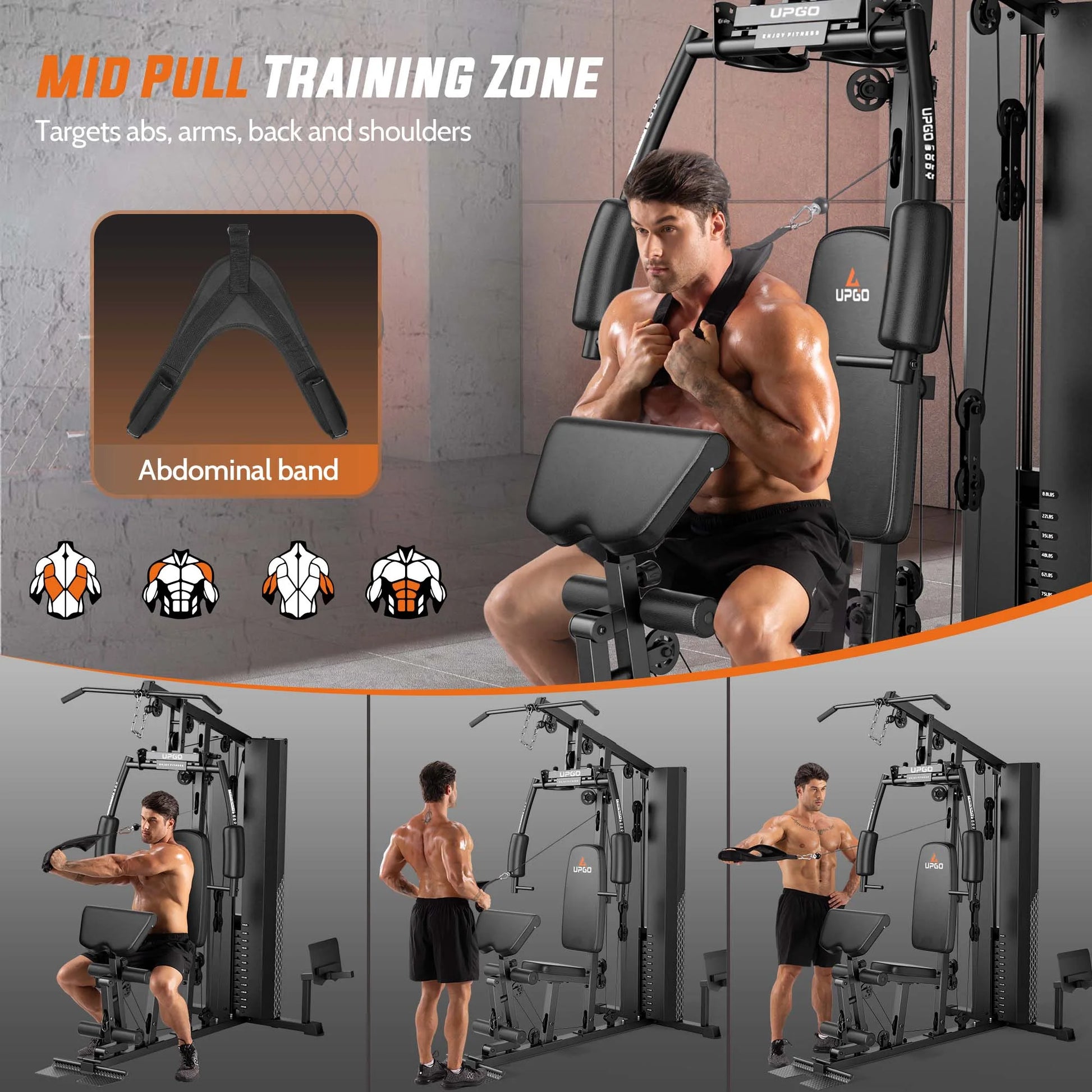 Home Gym Station, Workout Station with 154LBS Weight Stack, Leg Press and Preacher Curl Pad