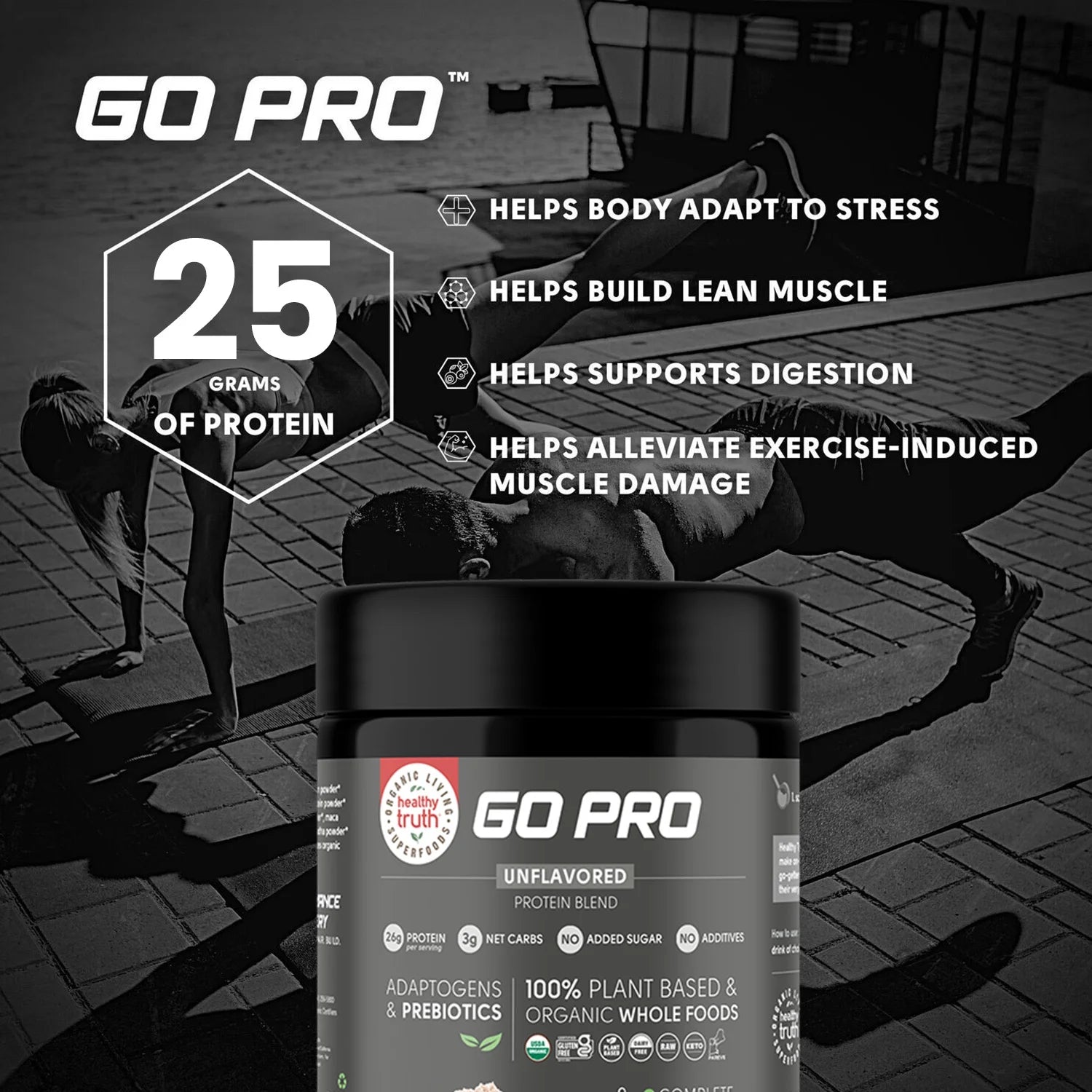 Organic GO PRO Powder - 22G Plant-Based Protein Unflavored 26 Oz