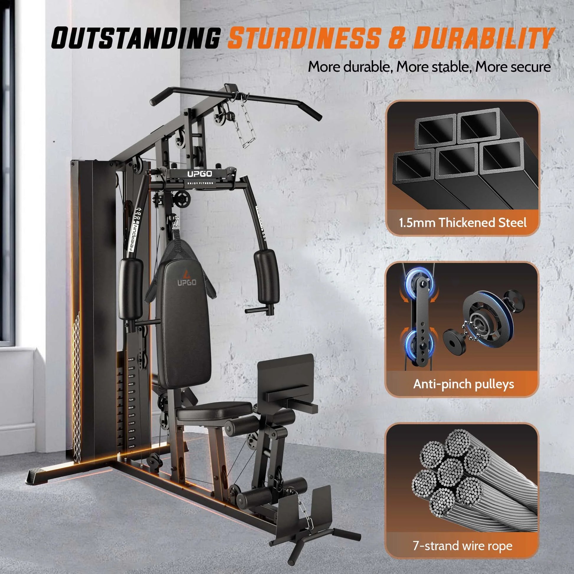 Home Gym Station, Workout Station with 154LBS Weight Stack, Leg Press and Preacher Curl Pad