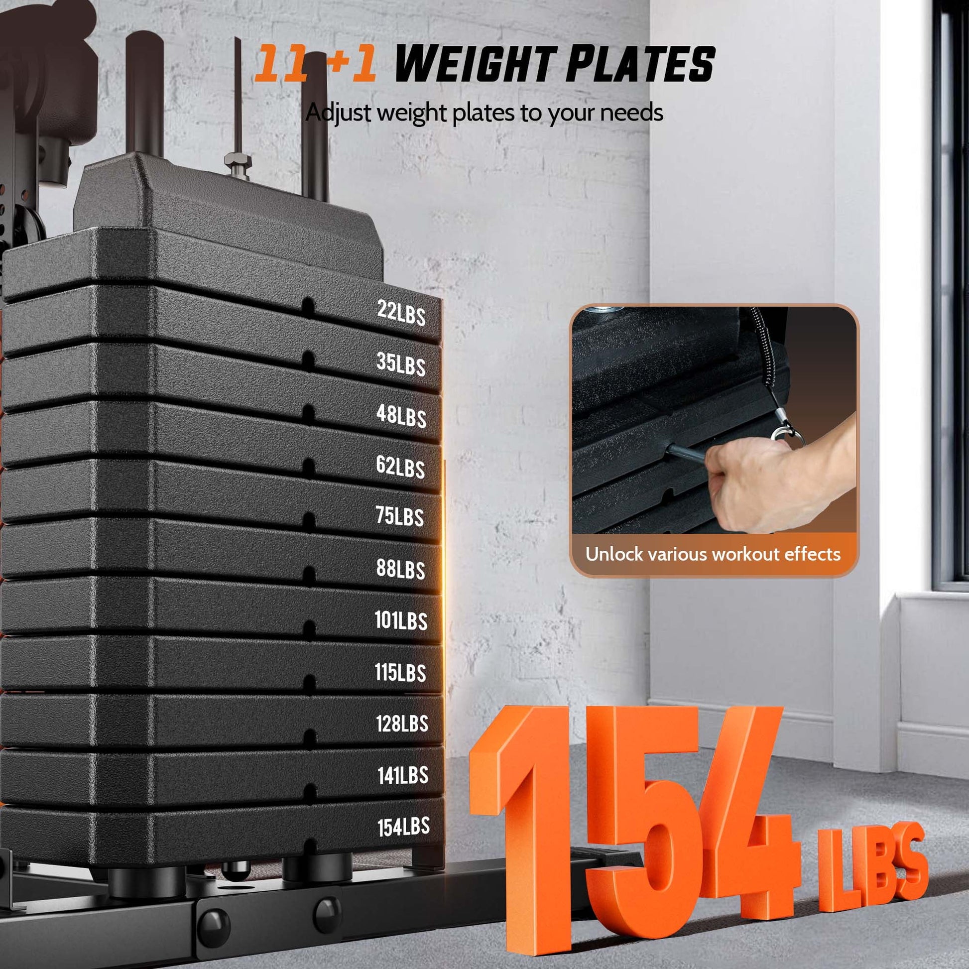 Home Gym Station, Workout Station with 154LBS Weight Stack, Leg Press and Preacher Curl Pad