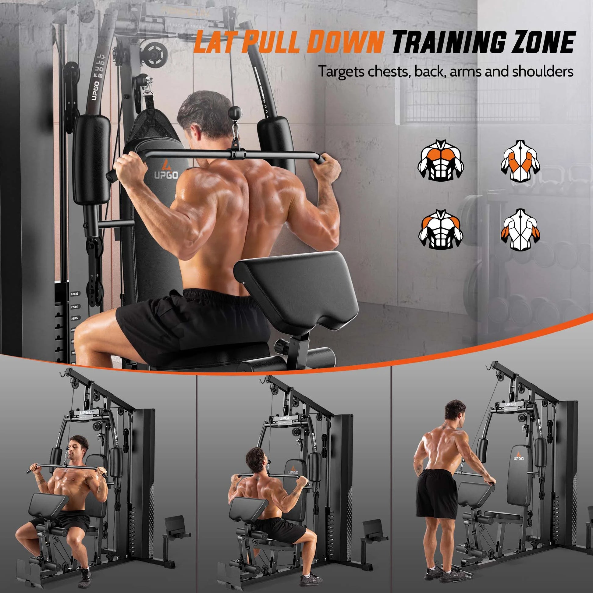 Home Gym Station, Workout Station with 154LBS Weight Stack, Leg Press and Preacher Curl Pad