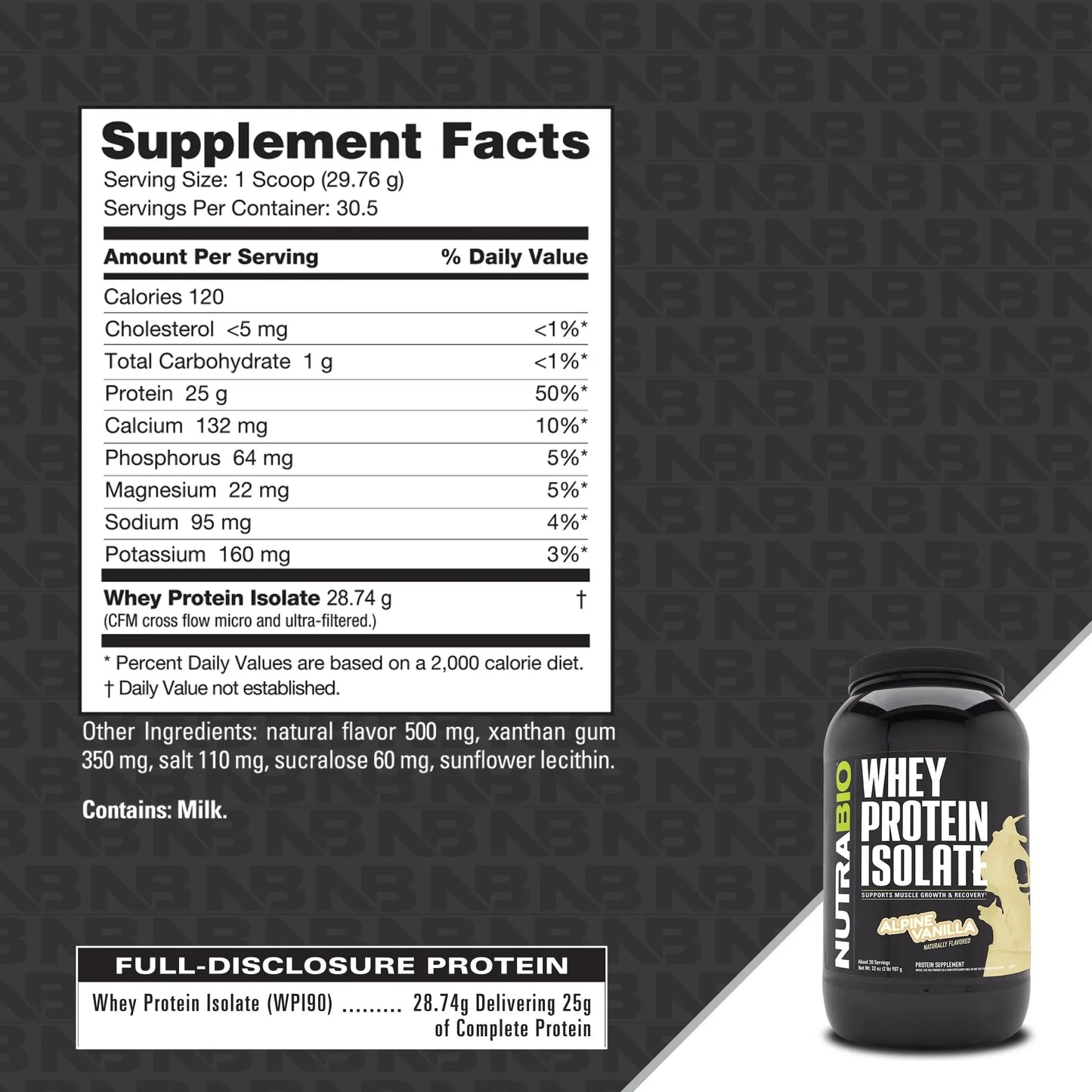 Whey Protein Isolate Powder Supplement – 25G of Protein per Scoop with Complete Amino Acid Profile - Soy and Gluten Free Protein Powder - Zero Fillers and Non-Gmo - Alpine Vanilla - 2 Lbs