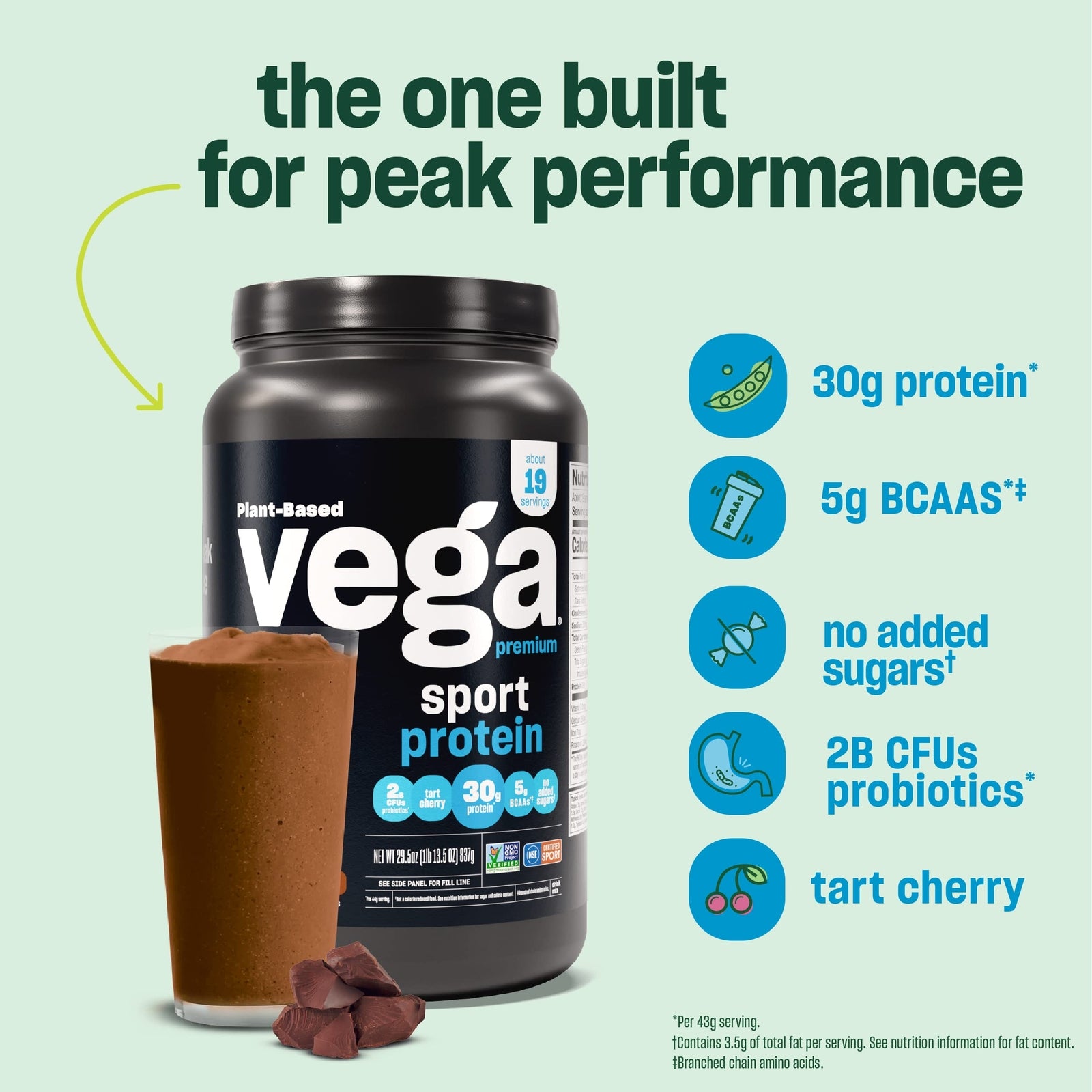 Vega Premium Sport Protein Powder Chocolate 30G Protein 19 Servings Vegan